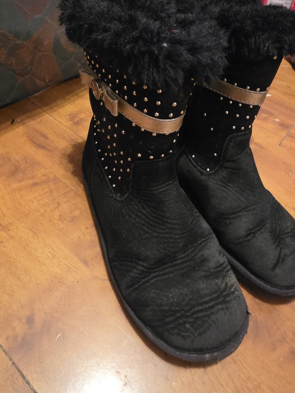 Michael Kors Black Kids Fur-Trim Studded Boots